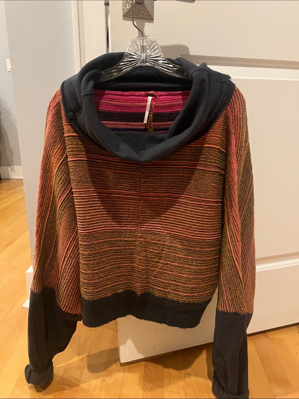 Free People Multicolor Striped Cowl Neck Sweater with Black Trim Sz L, worn once